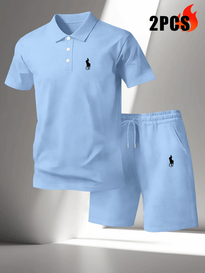 Men's Summer Polo Shirt & Shorts Set Lightweight Quick-Dry