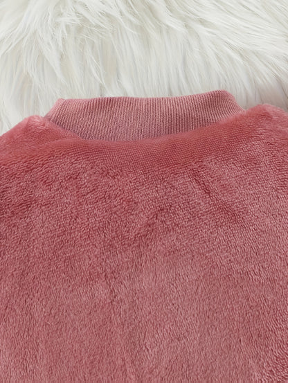 Adorable Cartoon Rabbit Embroidered Two-Piece Set for Youngsters - Soft Coral Fleece Outfit with Matching Pants, Perfect for Fall/Winter Casual Wear, Youngsters'S Playwear|Playful Design|Stretchy Fabric, Youngsters Girl Cloth