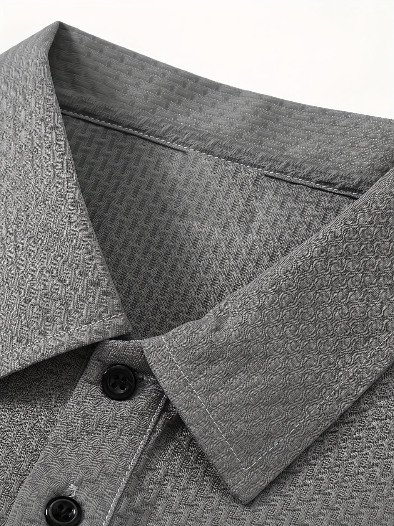Men'S Middle East Inspired Geometric Pattern Casual Nylon Knit Shirt with Lapel Collar and Button Details, Regular Fit Short Sleeve Breathable Summer Top