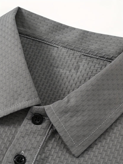 Men'S Middle East Inspired Geometric Pattern Casual Nylon Knit Shirt with Lapel Collar and Button Details, Regular Fit Short Sleeve Breathable Summer Top
