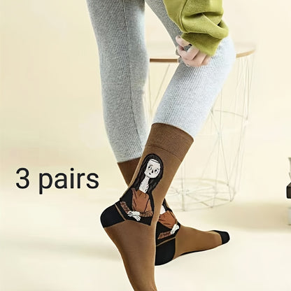 1/3/6 Pairs of Autumn and Winter Warm Retro Oil Painting Style European and American Personality Color Versatile Women's Socks