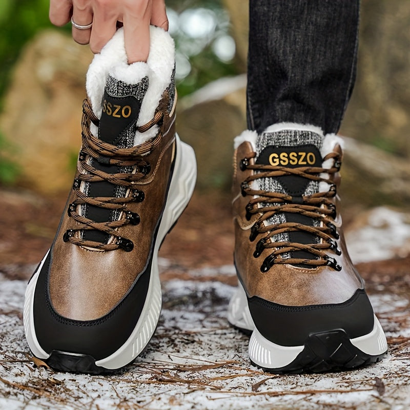 Men'S All-Season High-Top Ski Boots with Non-Slip Rubber Sole & Lace-Up Closure - Heavy-Duty Winter Hiking Boots with Arch Support, Durable Pu/fabric Construction For Snow, Ice, Mud - All-terrain Outdoor Boots For Training, C