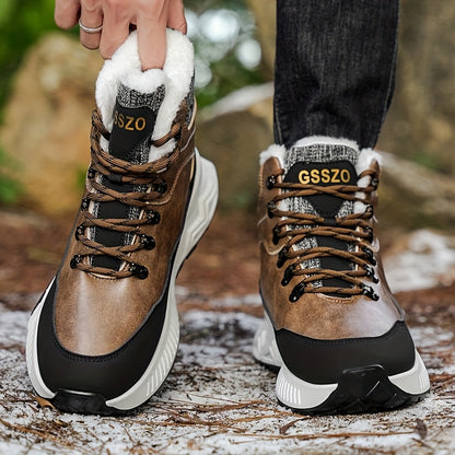 Men'S All-Season High-Top Ski Boots with Non-Slip Rubber Sole & Lace-Up Closure - Heavy-Duty Winter Hiking Boots with Arch Support, Durable Pu/fabric Construction For Snow, Ice, Mud - All-terrain Outdoor Boots For Training, C