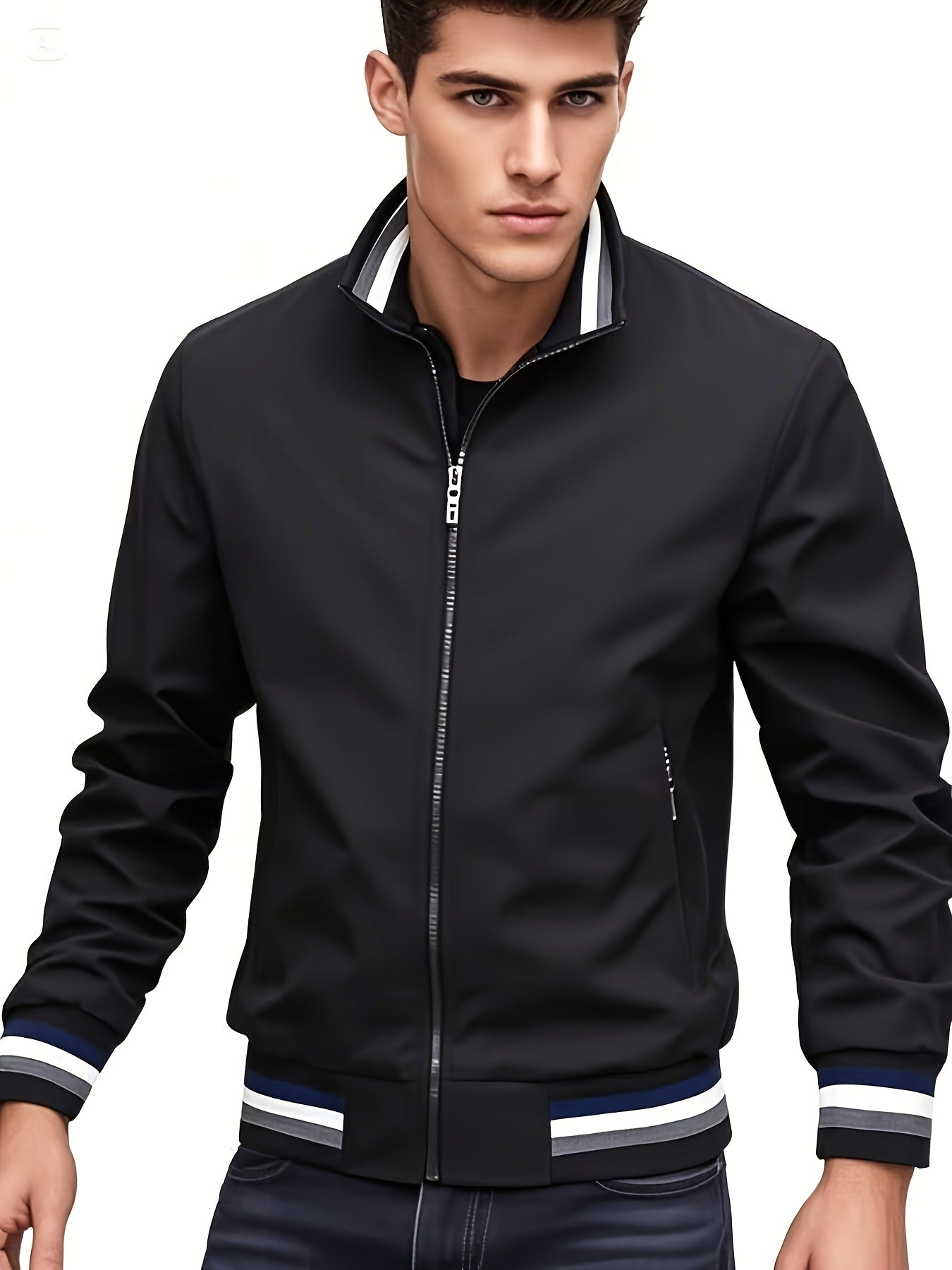 A Men'S Stylish Pilot Jacket, Made of Durable Fabric, Features Classic Striped Details, Perfect for Casual Outings Or Hiking. It Offers a Sense of Confidence And Fashion, Making It an Ideal Gift for Men