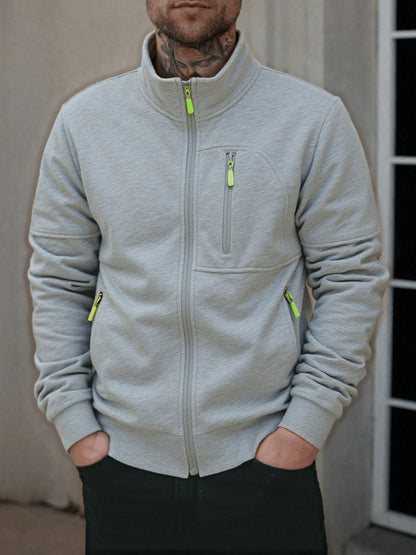 Men's Casual Stand Collar Zipper Fleece Jacket for Fall Winter