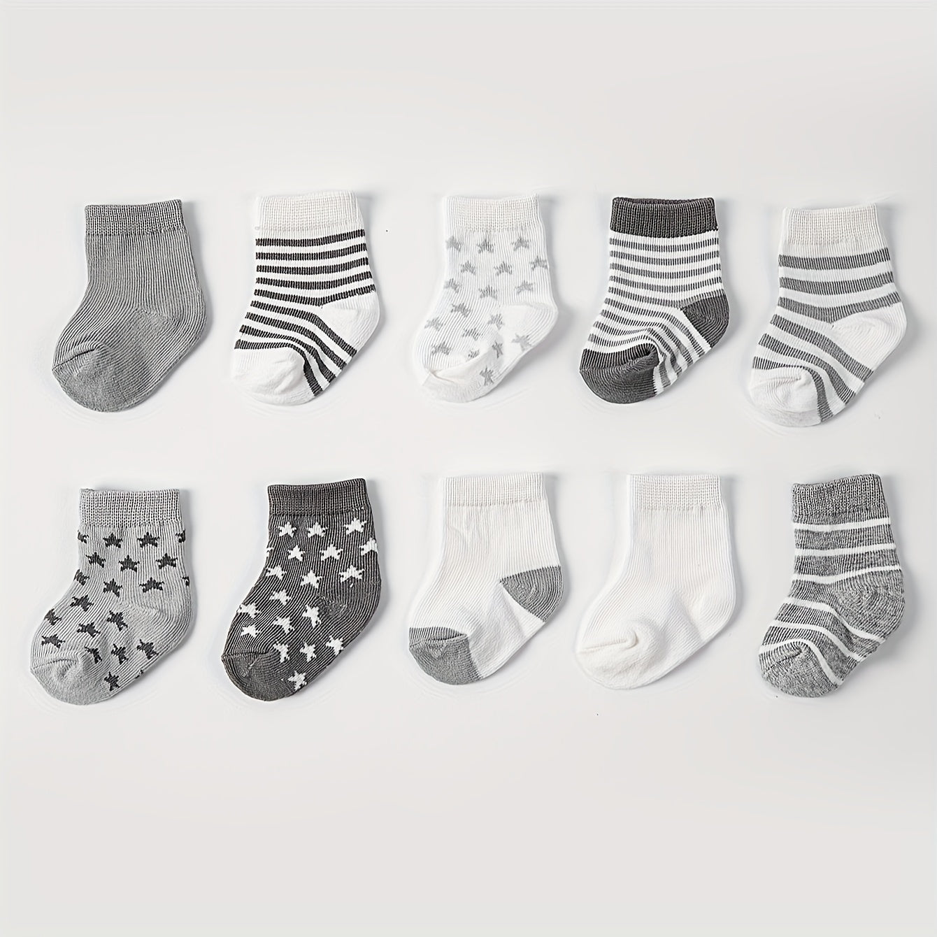 10 Pairs Of Baby Boy's Striped Knitted Socks, Breathable Sweat-absorbing Comfy Soft Casual Simple Style Socks All Seasons Wearing For Kid's Outdoor Wearing