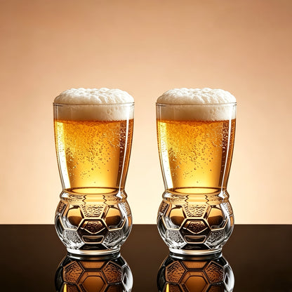 Creative Soccer Beer Glass Cup with Plaid Design, Multipurpose