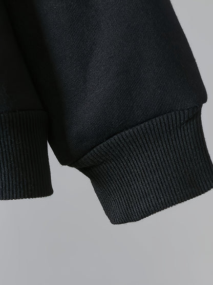 Two-piece set for children with velvet, new 2023 Men's hooded sweatshirt for medium and large children, thick and warm, fashionable and handsome, loose Men's winter clothing, black handsome sports and casual suit, thick coat,