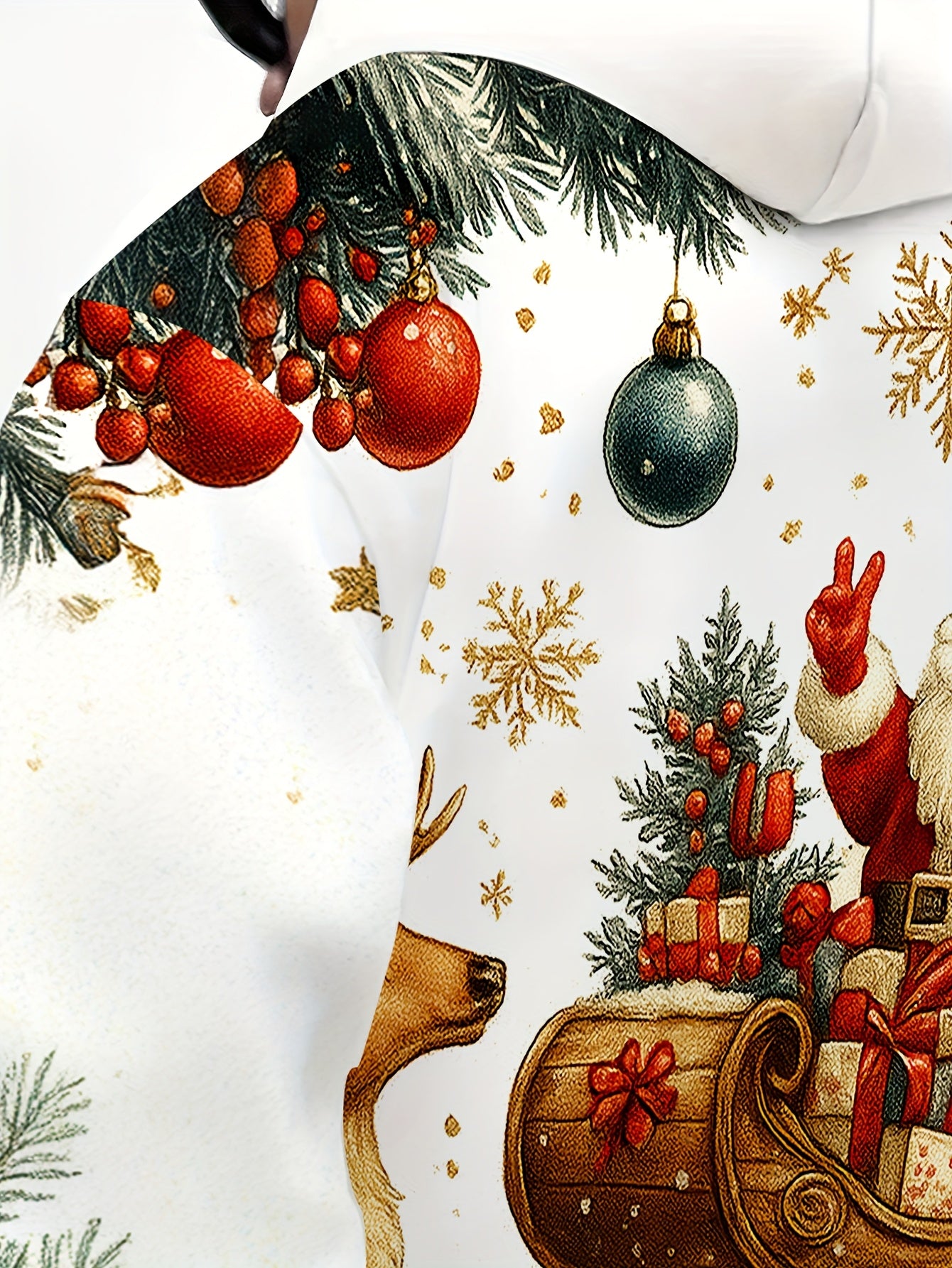 Men'S Plus Size 3D High-Definition Christmas Hooded Sweatshirt - Santa Claus & Reindeer Print, Loose Fit Winter Warmth, All-Season Casual Pullover with Pockets, Christmas Sweatshirt, Festive Clothing, Holiday Apparel, Holiday