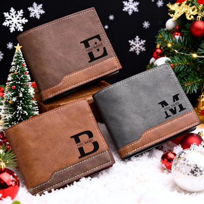 1pc Custom Engraved Wallet | Personalized Letter Name Engraving, Unisex Multi-Card Slot Zippered Wallet, Durable Casual Design, Ideal for Valentine'S Day, Anniversary, Birthday Gifts, Faux Leather
