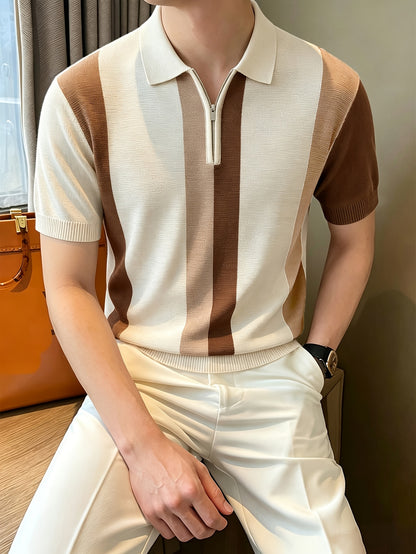 Men's Summer Short-Sleeve Polo Shirt with Zipper Lapel