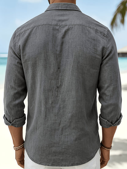 Men's Casual European Style Cotton Linen Button-Up Shirt
