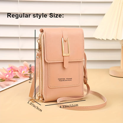 Touch Screen Mobile Phone Bag, Mini Flap Crossbody Bag, Fashion Faux Leather Purse, Vertical Wallet With Card Slots