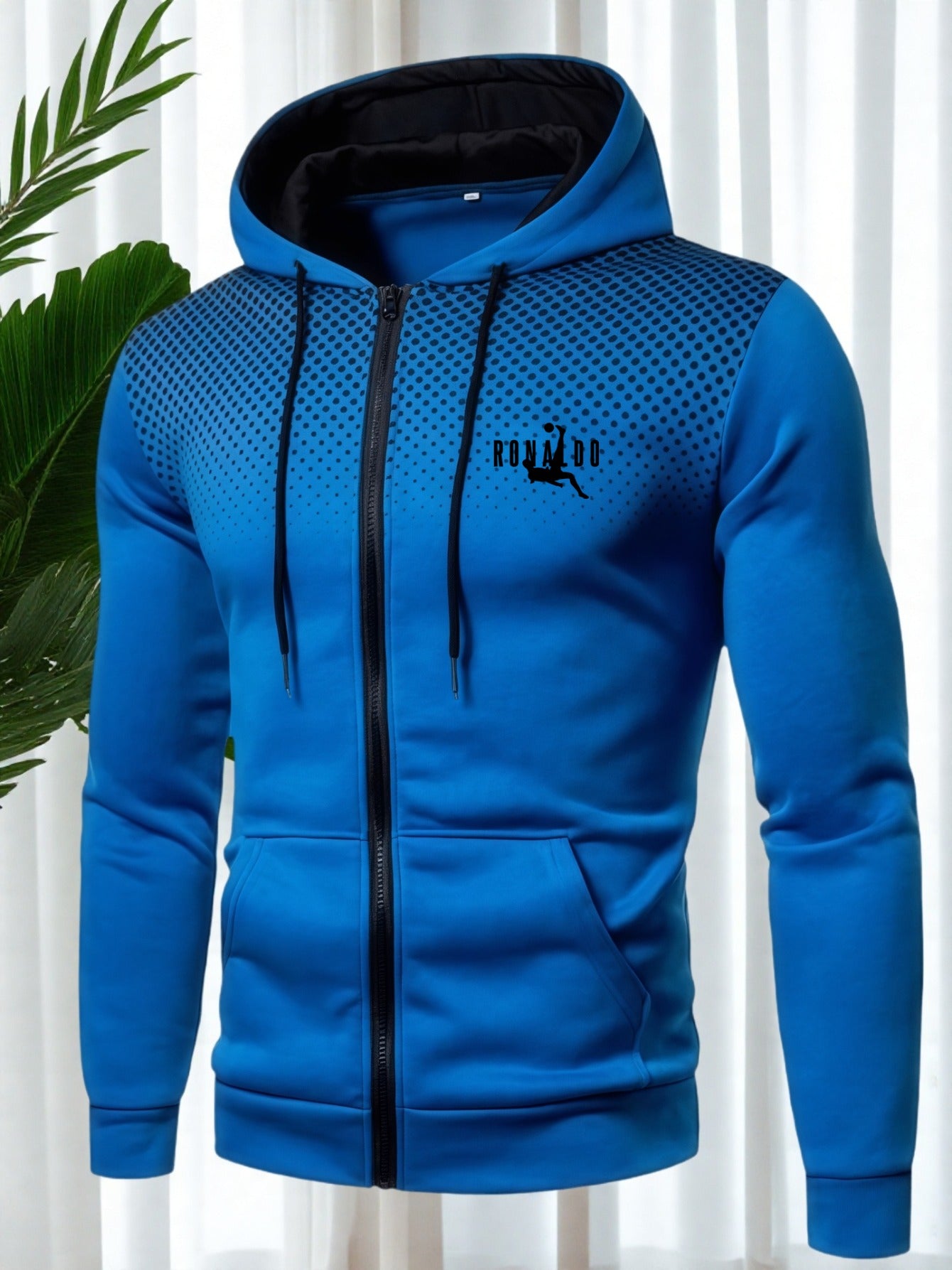 Men's Red Hooded Zip-Up Jacket with Logo Patch Pocket - Logo Personalization, Full-Zip Front Closure, Hooded Collar & Black Zipper - Casual Sportswear Winter Coat for Gym,, Streetwear () - Logo Printing Service, Mens Clothes,