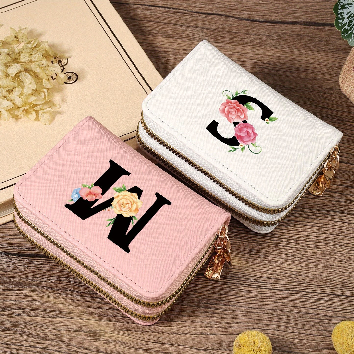 Women's Lightweight Wallet - Compact Zipper Purse with Multiple Card Slots & Coin Pocket, Elegant Monogram Initials, Secure Closure for Everyday, Travel, Gift - Women's Credit Card Organizer, Everyday Carry Purse, Stylish Ini