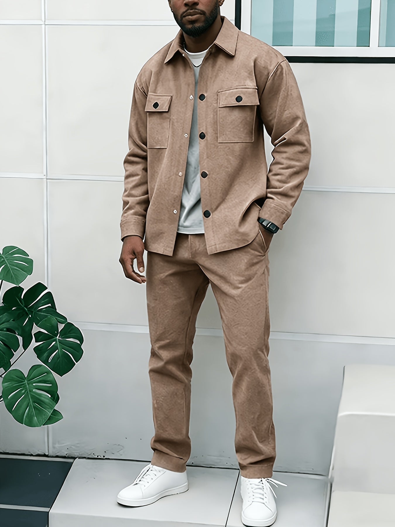 Men's Casual Klein Blue Cargo Jacket and Ankle-Cinch Pants Set