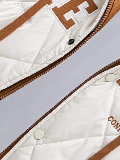 2025 New Product Men's Winter Warm Jacket with Letter Embroidery, Thickened Warm Casual Hooded Faux Two-Piece Jacket Coat for Camping, Christmas New Arrival