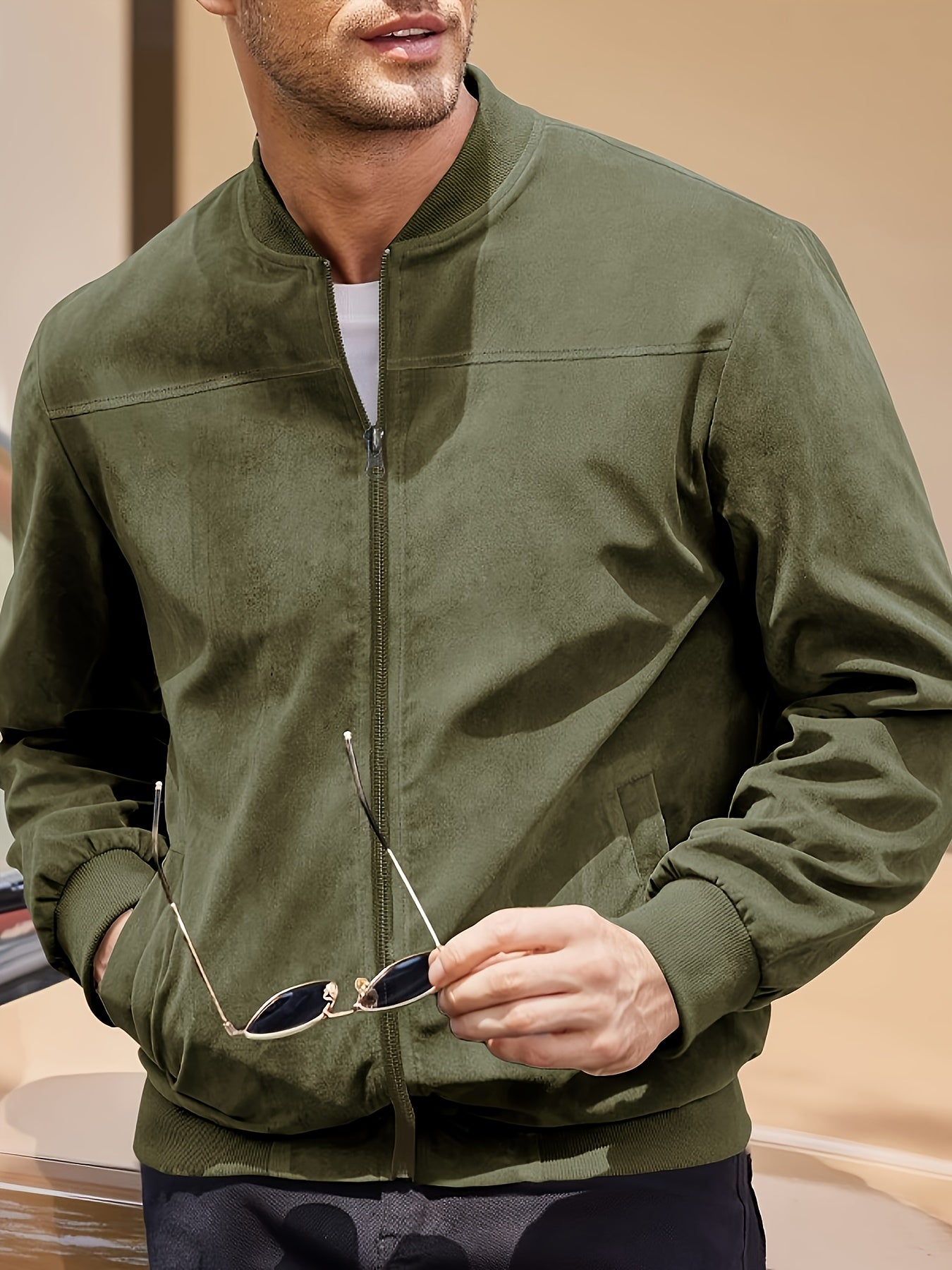 Men's Casual Corduroy Zipper Jacket with Stand Collar