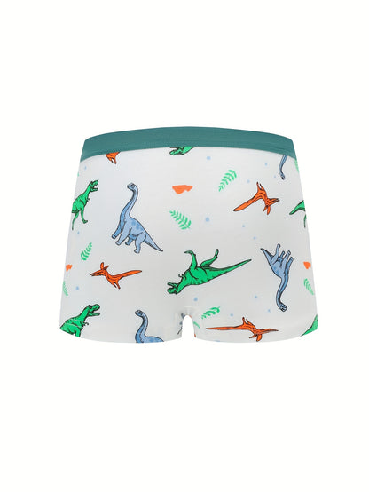 [4 հատ Cute Dinosaur Print Boys' Boxer Briefs] 4-Pack Cute Dinosaur Print Բամբակյա Բռնցքամարտիկ Տղաների համար, Փափուկ տրիկոտաժե ներքնազգեստ միջին առաձգականությամբ, սովորական պիտանի - Տղաների բամբակյա ներքնաշորեր