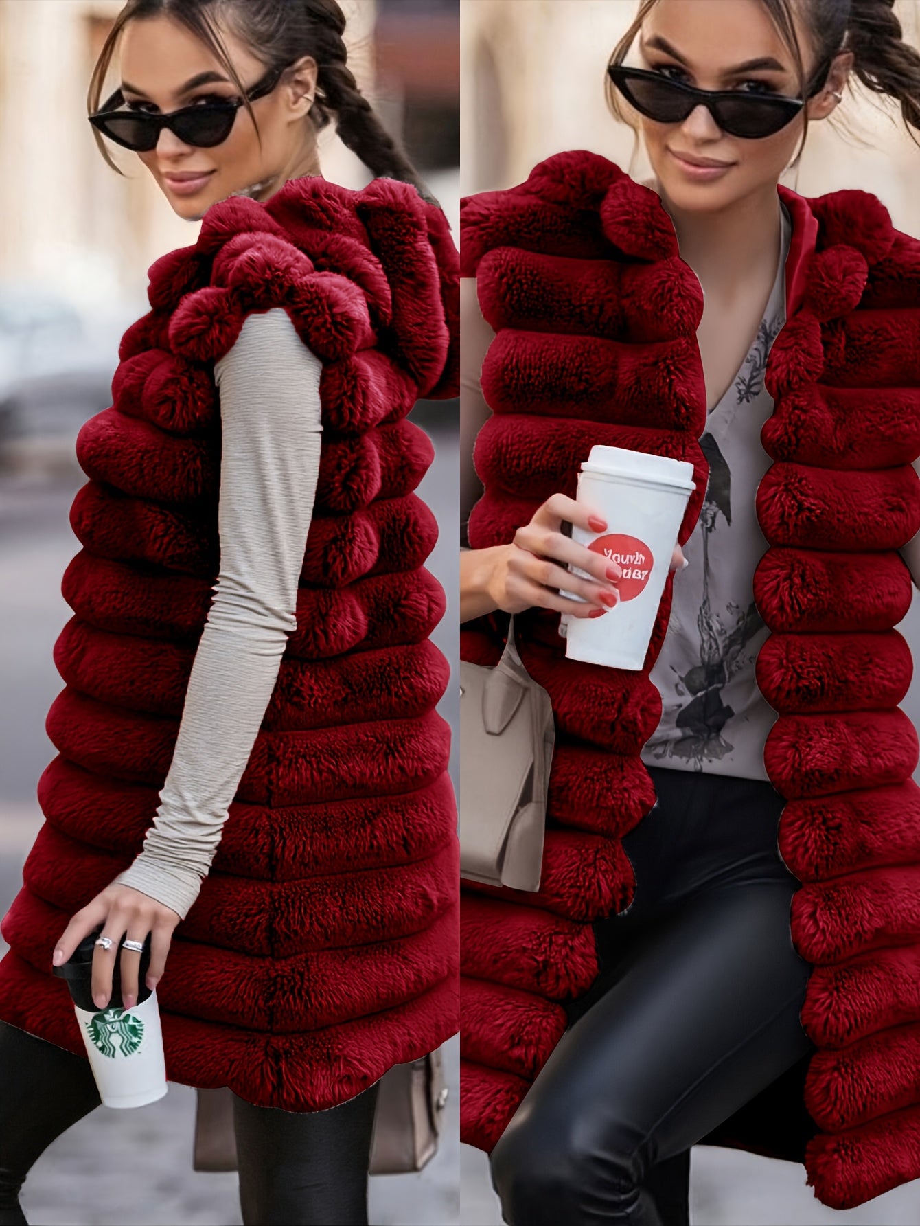 Women'S Cozy Faux Fur Hooded Vest - Sleeveless, Black, Casual Style, Perfect for Fall/Winter, Casual Winter Wear | Hooded Vest | Soft Texture Vest