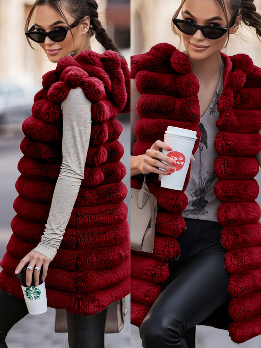 Կանացի հարմարավետ արհեստական ​​մորթուց գլխարկով ժիլետ - անթև, սև, առօրյա ոճի, իդեալական է աշուն/ձմեռ, առօրյա ձմեռային հագուստի համար | Գլխարկով ժիլետ | Փափուկ հյուսվածքով ժիլետ