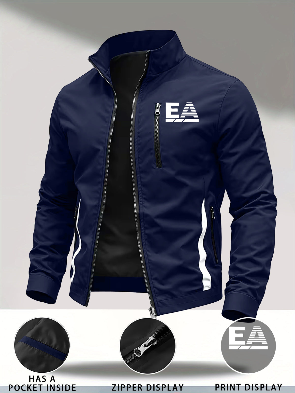Men's Casual All-Season Stand Collar Polyester Windbreaker