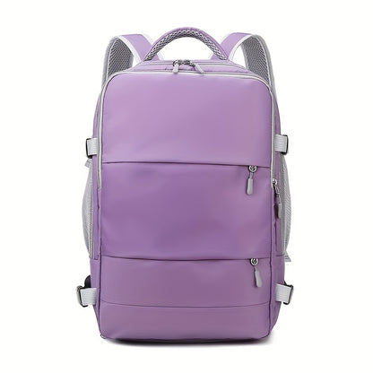 Multi-Functional Travel Backpack for Women, Casual Style, Large Capacity, Lightweight, USB Charging, Adjustable Straps, Shoe Compartment, Zipper Closure, Polyester Lining, Sewing Thread Detail, Wet Wipe Clean, for Business Tr