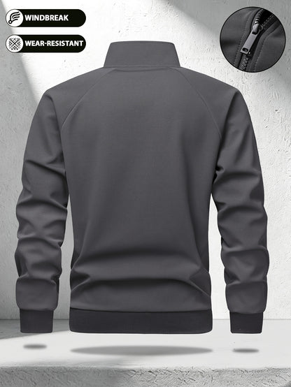 Men's Color-Block Zip-Up Casual Sports Jacket with Pockets