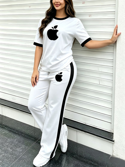 Women's Casual 2-Piece Spring/Summer Set with Short Sleeve Top & Wide-