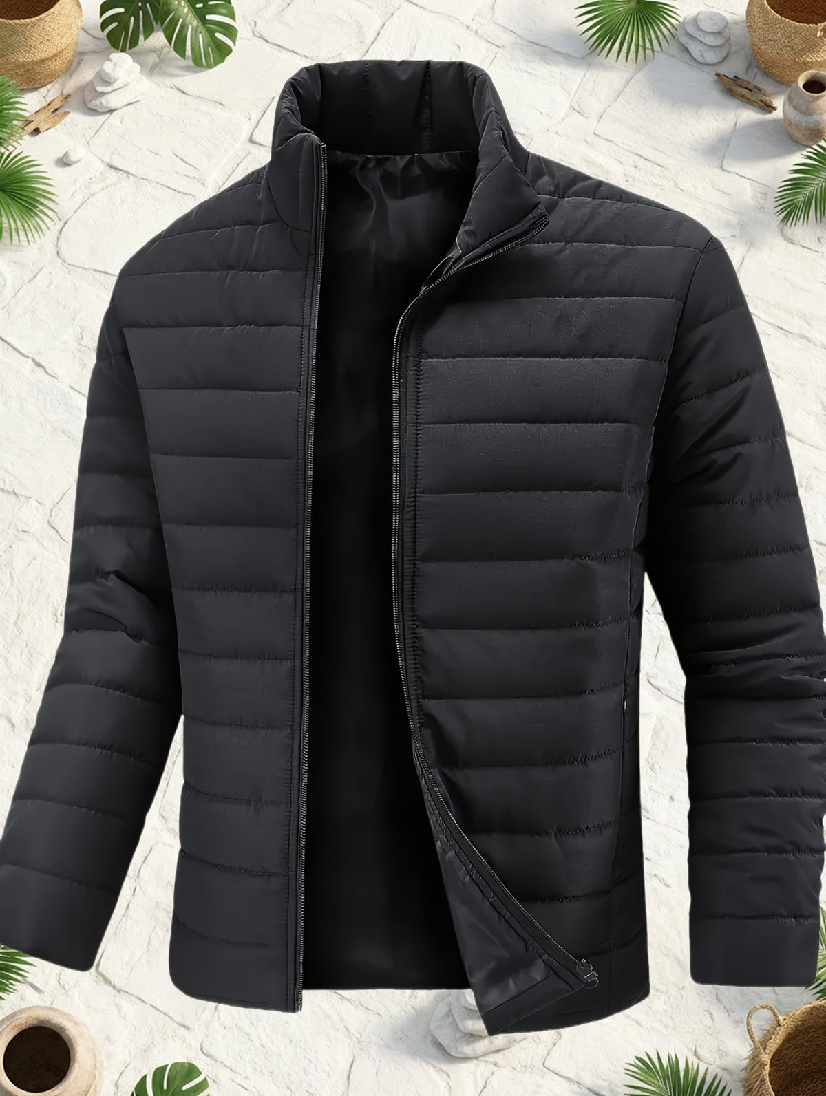 Men's Winter Slim Fit Fleece-Lined Stand Collar Coat