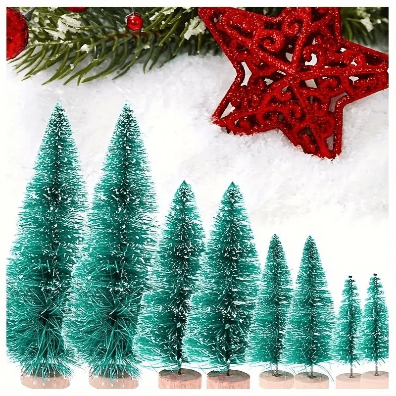 36pcs 5Cm/1.968 Inch Mini Snow Frost Tree Winter Mini Pine Base Bottle Brush Tree Plastic Winter Snow Decoration (Green) New Year Decoration Accessories, Artificial Snow Scenery Mini Pine DIY Decoration, Party Supplies, Home