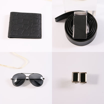 Men's 7pcs Business Gift Box Set: Textured Fashion Glasses, Matte Gunmetal Buckle, Comfortable Belt, Wallet, Fashionable Cufflinks, Elegant Gift Box – Perfect for Father's Day, Teacher's Day, Graduation, Christmas, Valentin