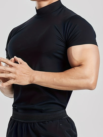 Fitness Solid Color Body Shaper Elastic Quick Dry Muscle Տղամարդկանց կարճաթև շապիկ կլոր պարանոցի մարզման կոստյում