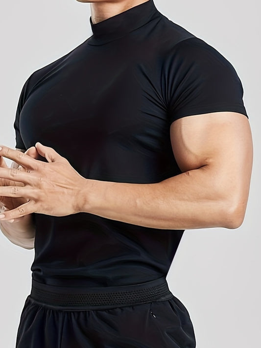 Fitness Solid Color Body Shaper Elastic Quick Dry Muscle Տղամարդկանց կարճաթև շապիկ կլոր պարանոցի մարզման կոստյում