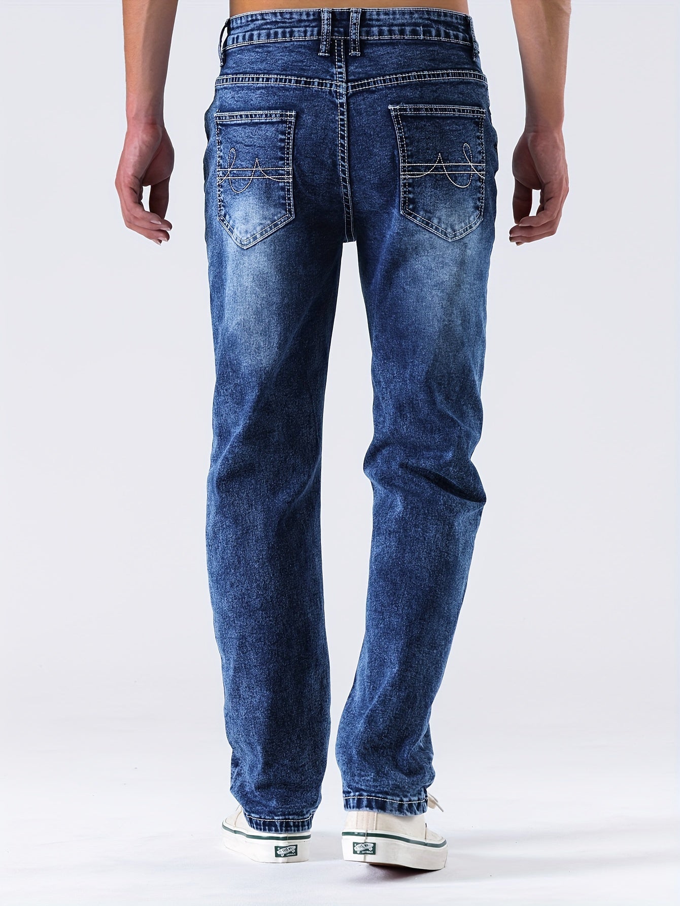 Men's Casual Slim Fit Stretch Jeans, Chic Street Style Distressed Denim Pants