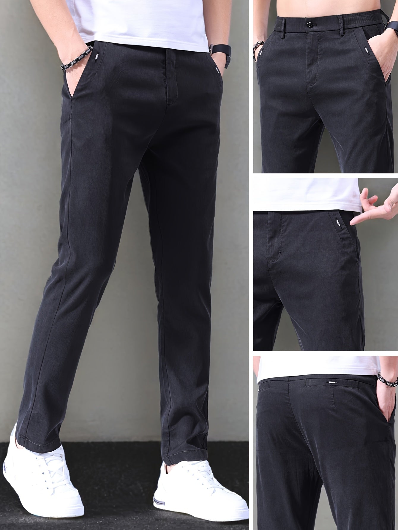 Men's Slim-Fit Summer Suit Pants with Stretch Lyocell Fabric