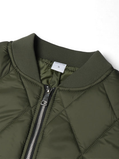 Men's Black Quilted Casual Jacket with Stylish Letter Print