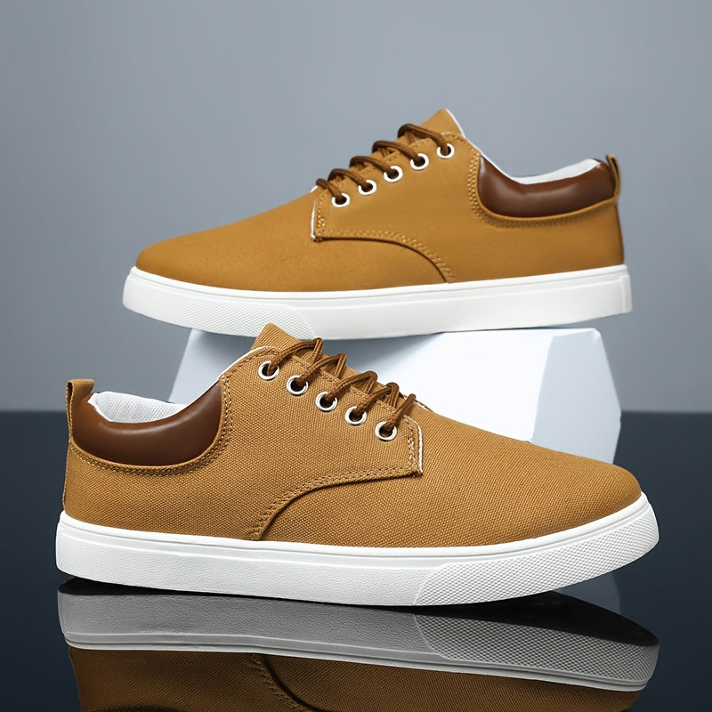 1pair Men'S Classic Breathable Canvas Sneakers, Comfortable Non-Slip Durable Walking Shoes, Casual Loafers, Round Toe, Low-Top, Lace-Up, Solid Color, All-Season Sports Footwear - ayq