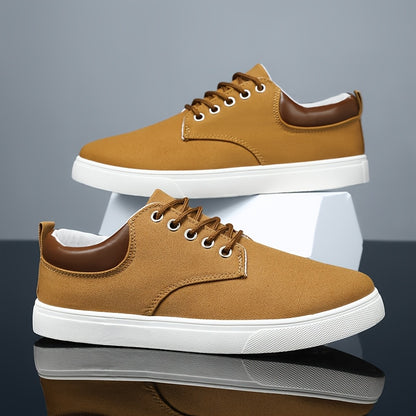 1pair Men'S Classic Breathable Canvas Sneakers, Comfortable Non-Slip Durable Walking Shoes, Casual Loafers, Round Toe, Low-Top, Lace-Up, Solid Color, All-Season Sports Footwear