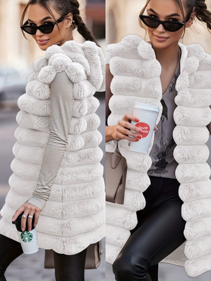 Women'S Cozy Faux Fur Hooded Vest - Sleeveless, Black, Casual Style, Perfect for Fall/Winter, Casual Winter Wear | Hooded Vest | Soft Texture Vest