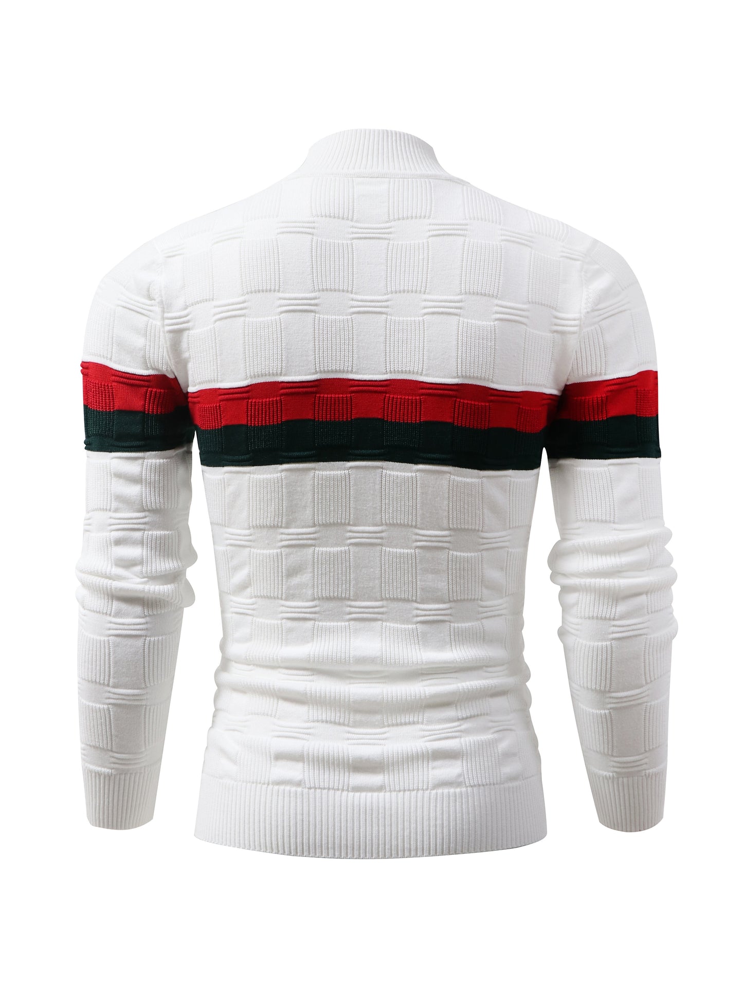 Temujin OBM Men's Fashion Mid-Neck Button Contrast Stripe Three-Dimensional Plaid Knit Top