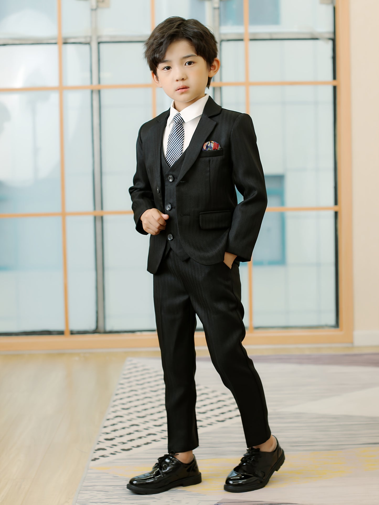 Boys' 3-Piece Striped Suit Set with Jacket, Pants & Tie