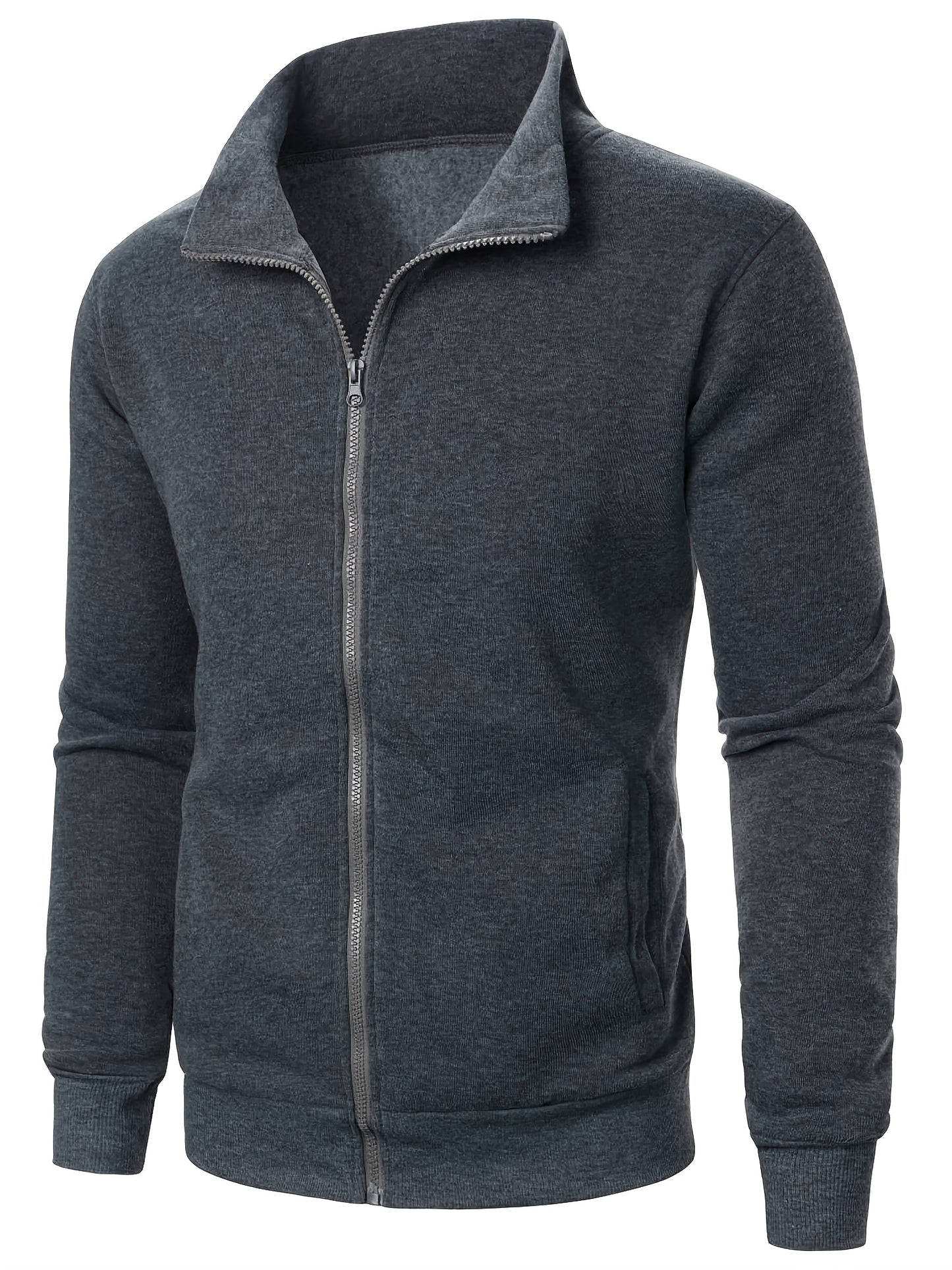 Men'S Heavyweight Thermal Zip-Up Sweatshirt - Thick Winter Pullover with Stand-Up Collar, Full-Zip Front Closure & Side Pockets - Cold Weather Outerwear for Everyday & Formal Wear - Black (Non-Bulky Warmth), Winter Sweater, C