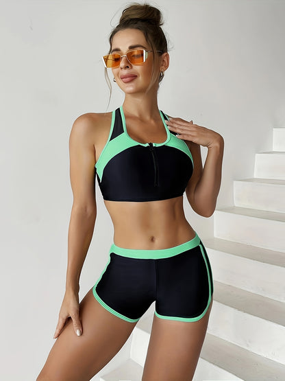 Women's Solid Color Patchwork Bikini with Medium Stretch