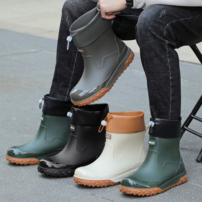 Men's Lightweight Mid-Calf Waterproof Rain Boots for Outdoors