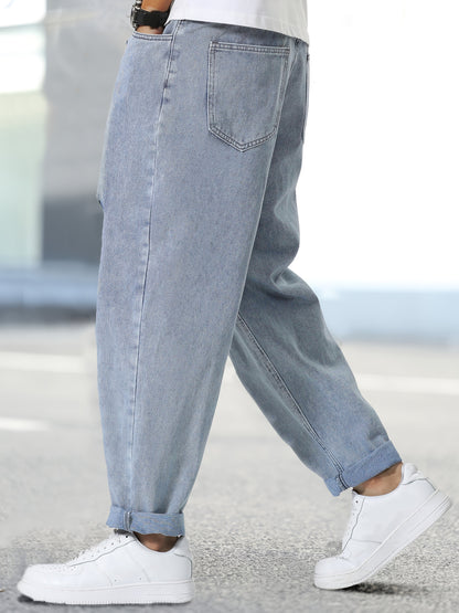 Trendy And Stylish Light-Wash Straight-Leg Jeans in American Style, Comfortable Long Pants.