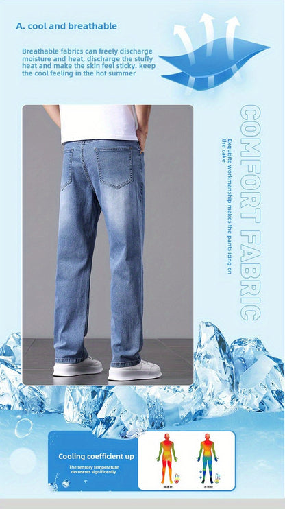 Men'S Stretchy Long Pants, Stylish And Versatile, Slim Fit, Breathable, Trendy Denim Trousers for Spring And Summer.