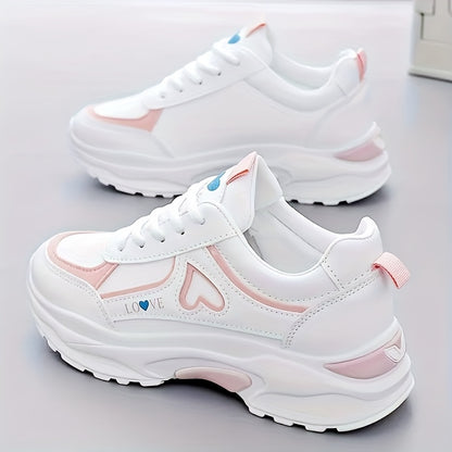 Women's Lightweight Low-Top Heart Lace-Up Sneakers for Casual Wear