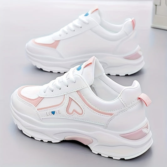 Women's Lightweight Low-Top Heart Lace-Up Sneakers for Casual Wear