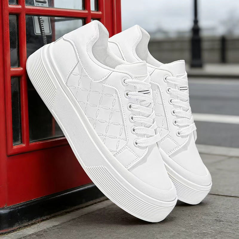 2026 Spring New Men's Flat Trail Running Shoes, Plaid Pattern Solid Color Thick-Sole Casual Sneakers for Boys, College Style Trendy Fashion Street Skate Shoes - ayq